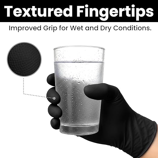 Nitrile-Vinyl Blended Disposable Gloves, Powder-Free & Non-Latex Gloves, 2000, Protective Gloves for Medical Exams, Cooking & Household Cleaning, 4 Mil Thick Non-Sterile Secure Grip Black, Medium