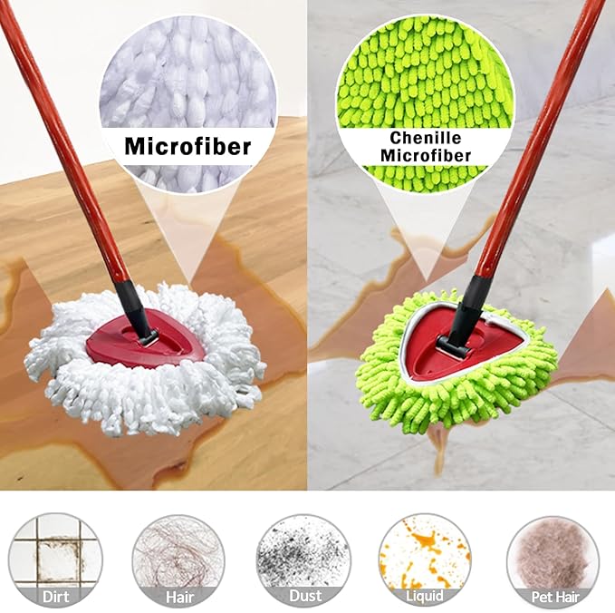 5PCS Spin Mop Replacement Head Compatible with Ocedar EasyWring 1-Tank System,1 Microfiber+3 Chenille Spin Mop Refill Replace for O Cedar,Washable Mop Replace Head for Floor Deep Clean