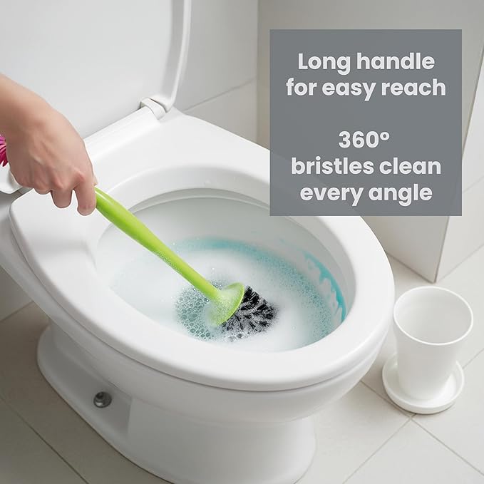 Vigar Flower Power Toilet Brush with Holder Set Toilet Brush with Daisy-shaped Handle, Flowerpot Base with Saucer Durable Bristles for Bathroom, White