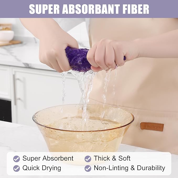 Kitinjoy 12 Pack Microfiber Cleaning Cloth(12 x 12 Inches, Purple), Ultra Soft and Absorbent Cleaning Rags, Reusable and Non-Linting dust Removal Cleaning Cloths for Car, House, Kitchen