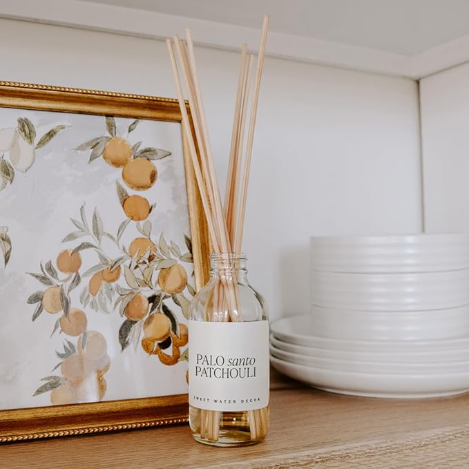 Sweet Water Decor Palo Santo Patchouli Reed Diffusers for Home - Room Diffuser with Nutmeg, Patchouli & Olibanum Scent - Premium Oil Reed for Bathroom Lasts for 3 Months