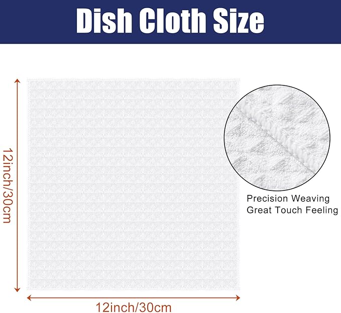 Homaxy Microfiber Waffle Weave Kitchen Dish Cloths, 12 x 12 Inch Ultra Absorbent and Solid Color Dish Towels for Kitchen Fast Drying Dishcloth for Washing Dishes, 12 Pack, White