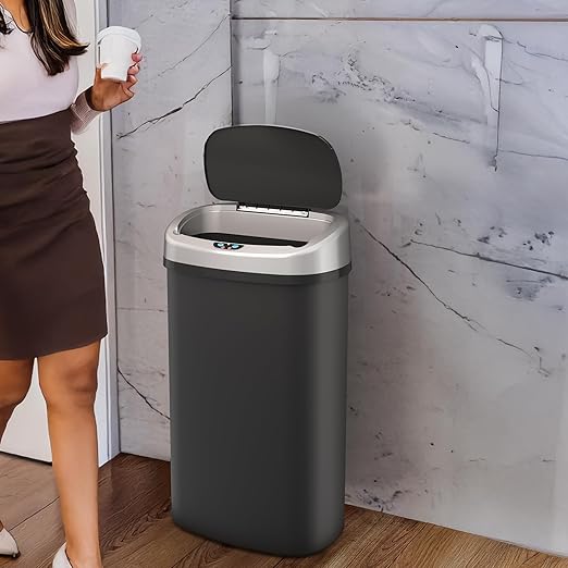 iTouchless 13 Gallon Automatic Trash Can with Sensor 2.0 Technology & Odor Filter – Touchless, Slim Space-Saving Design for Hygiene-Conscious Homes, Offices & Busy Families – Black, Durable Plastic