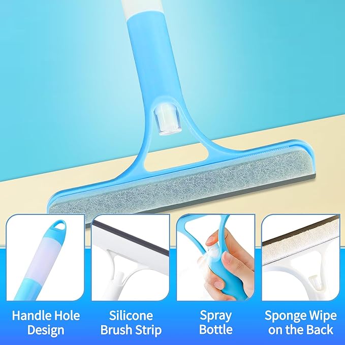 3-in-1 Window Cleaning Scraper Set, Multi-Functional Spray Glass Scraper Cleaning Tool with Window Cloth and Hook, Suitable for Glass Doors/Windows, Mirror Scrapers, and Brushes
