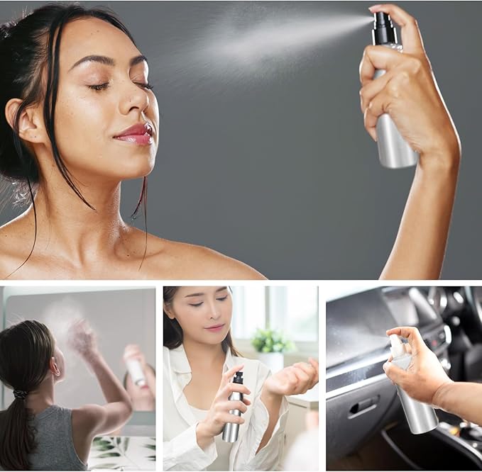 HARFINGTON Aluminum Fine Mist Spray Bottles 300ml/10oz Metal Small Liquid Alcohol Refillable Travel Container with White Plastic Nozzle Cap for Perfume Skincare Cosmetic Storage Bottle
