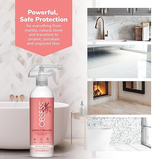 OBSESS Grout Sealer 16 Oz., Clear Grout and Tile Sealer, Natural Finish, Professional Grade, Indoor & Outdoor, Fast Dry and Long Lasting Protection