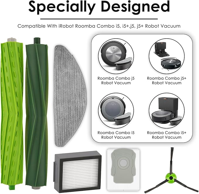 (30 Pack) Combo i5+ Replacement Parts Accessories for iRobot Roomba Combo i5, Combo j5, Combo j5+ Robot Vacuum, 4 Roller Brushes, 8 Side Brushes, 8 HEPA Filters, 6 Dust Bags, 4 Mop Pads
