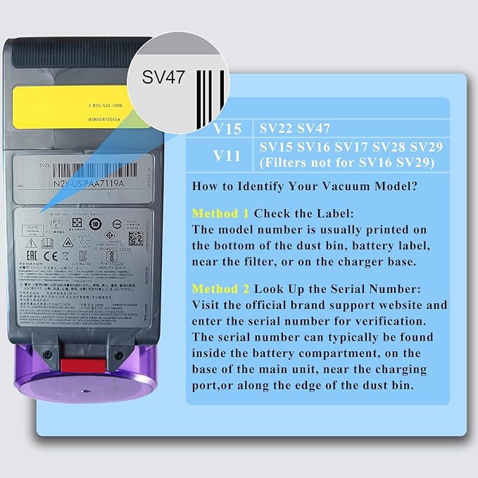 BOTKK Professional 8500mAh V15 Battery Replacement for Dyson V15 Detect/Detect Absolute/ V15s Detect Submarine/ SV22/ SV47/ V11 Click-in Vacuum Cleaners 2 Filters Included