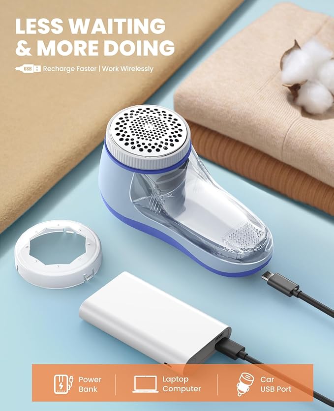 POPCHOSE Fabric Shaver, Lint Remover for Clothes, Electric Lint Shaver with 6-Leaf Blades, Sweater Shavers to Remove Pilling for Clothing, Couch, Furniture, Fuzz, Lint Ball, Bobbles, Bluish-Purple