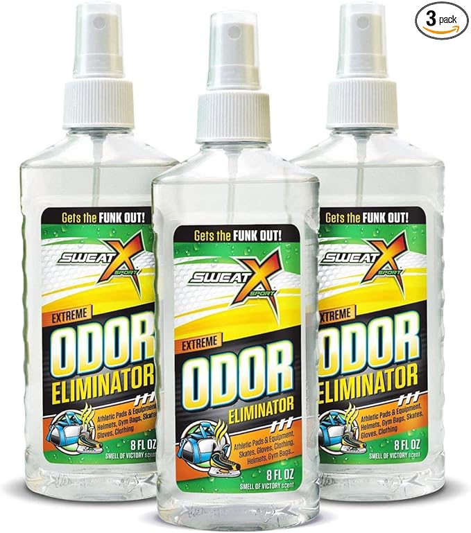 SweatX Extreme Odor Spray - Multipurpose No-Wash Deodorizer - Ideal for Shoes and Gym Clothing - Victory Scent (8 Fl Oz) - 3 Pack