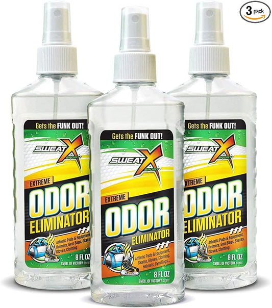 SweatX Extreme Odor Spray - Multipurpose No-Wash Deodorizer - Ideal for Shoes and Gym Clothing - Victory Scent (8 Fl Oz) - 3 Pack