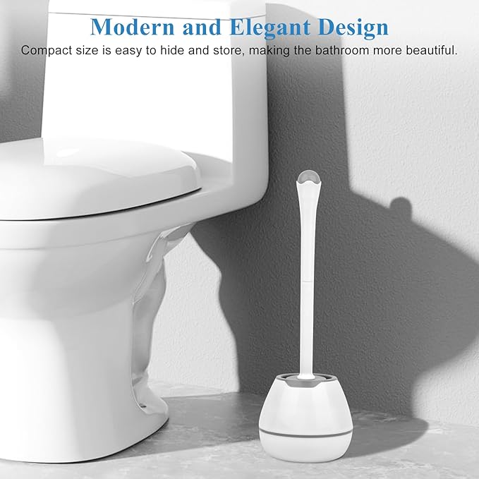 Toilet Bowl Brush and Holder, 2 Pack with Long Handle, Plastic Holder Easy to Hide, Drip-Proof, Deep Cleaning