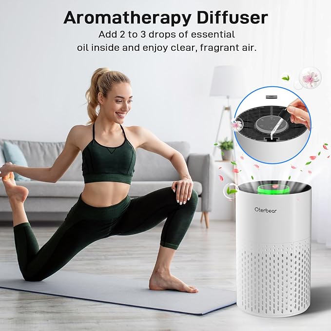 Air Purifiers for Home Bedroom Up to 1250 Ft² - H14 HEPA Air Purifier with Aroma & Sleep Mode - 24dB Small Room Air Purifier for Allergies, Smoke, Dust, Pollen, Pet Dander,4000B,White