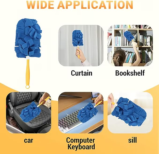 360° Electrostatic Duster Refills with Handle — The Sustainable Choice for a Dust-Free Home, Reusable & Washable, Heavy-Duty Multi-Surface Cleaning for Fans, Blinds, Cars & Office (Long Handle)
