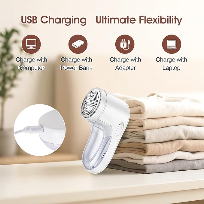 OKAKA Electric Fabric Shaver, Lint Remover for Clothes, Rechargeable Sweater Shaver to Remove Fuzz and Pill for Sweater, Delicates, Bedding and Couch (White)