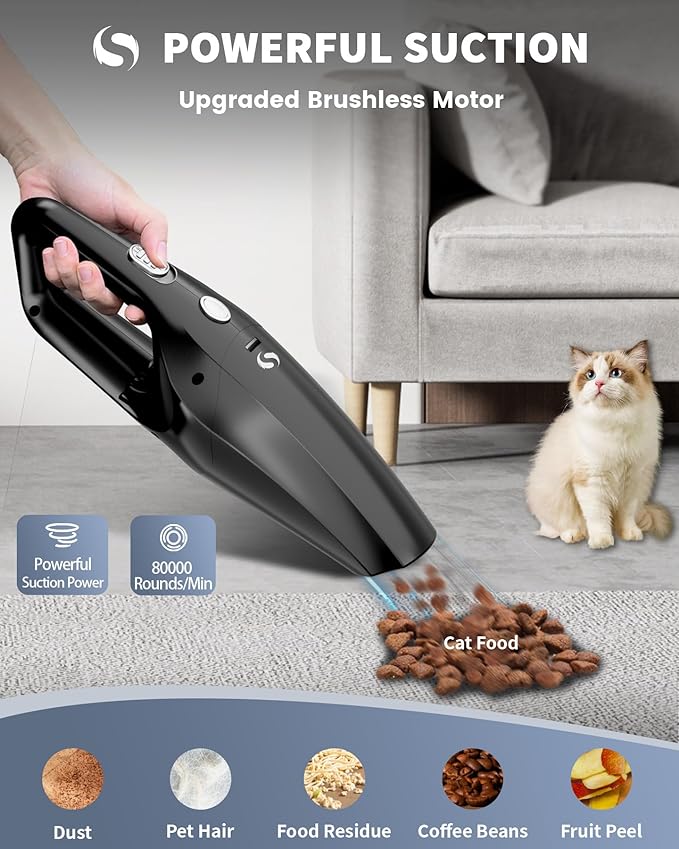 SERVOMASTER Handheld Vacuum Cordless Mini Car Vacuum Cleaner Portable and Rechargeable with Powerful Suction for Car Home Office and Pet Hair with HEPA Filter and Lightweight