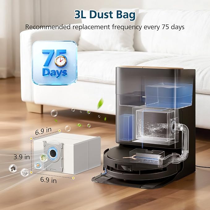 16 Dust Bags for ECOVACS DEEBOT X9 PRO OMNI, X8 PRO OMNI, T80 OMNI, T50 MAX PRO, T50 PRO, T50 OMNI, T30C OMNI, and for Yeedi M14 S14 S16 Plus Robot Vacuum, 3L Activated Carbon Bags Replacement