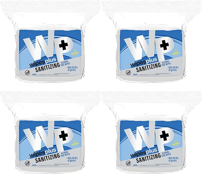 WIPESPLUS Hand Sanitizing Wipes Refill Bag Alcohol-Free Wipe for Restaurant and Retail, 3200 Count, (4 Packs of 800 Sheets)