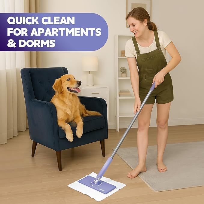 Disposable Sweeper Dust Mop, No-Touch Attach & Remove Cloth Instantly, Compatible with Swiffer Pads, Clamp Clip Mop for Kitchen House, Dorm, Classroom Wood Hardwood Floor Wall Cleaning(50'')