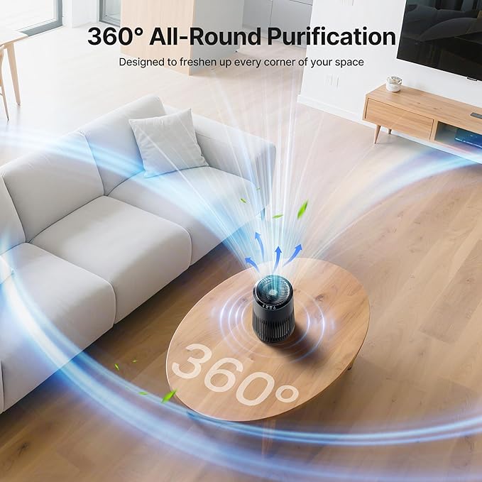 Air Purifiers for Bedroom Home, Air Purifier for Smoke Odors with Fragrance Sponge, Small Air Purifier with Sleep Mode for Bedroom Office, Blue Night Light, Grey, 1 Pack+3 Modes