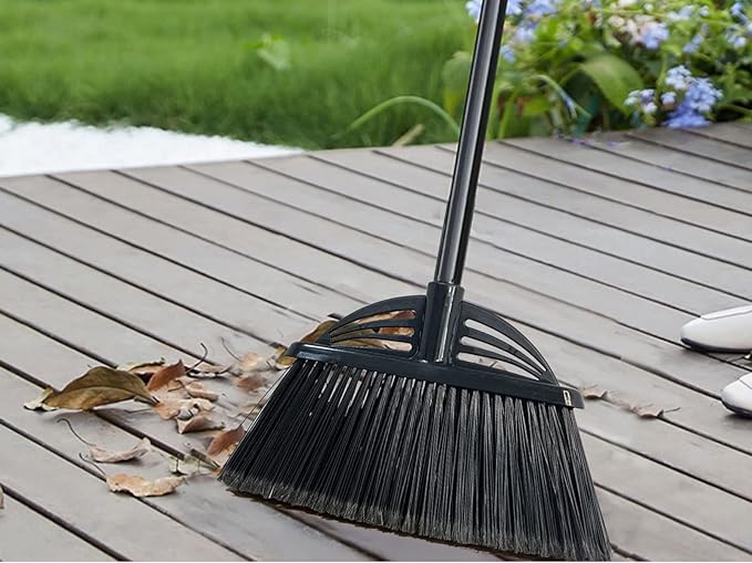 Xifando Four-Section Rod Long-Handled Broom,Heavy-Duty Broom, Angle Broom for Outdoor/Indoor（Black+Yellow）