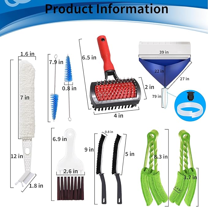 10 Pcs Split Air Conditioner Cleaning Kit with Waterproof Bag, HVAC Cleaning Tool Set for Home, Bathroom, Sink, Appliance, and Grout Cleaning