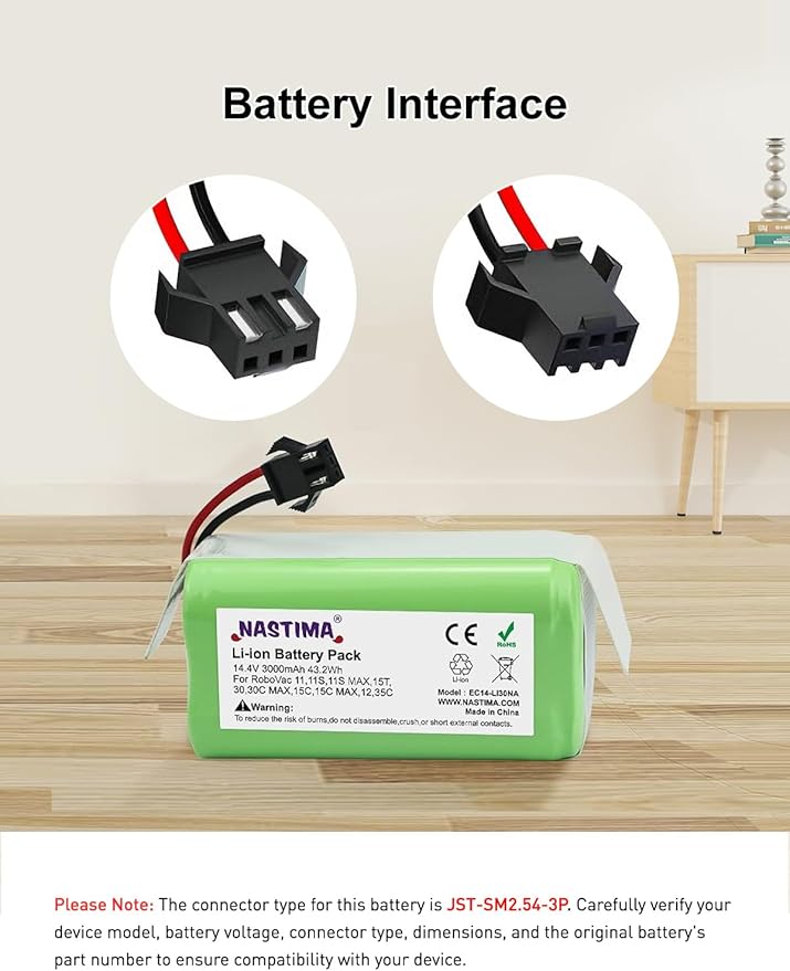 NASTIMA 14.4V 3000mAh Replacement Battery for Eufy Robovac 11 11S MAX 15C MAX 20C 30C MAX G10 G20 G30, for Ecovacs Deebot N79S,N79,DN622 N79SE,N79W, and Tesvor X500