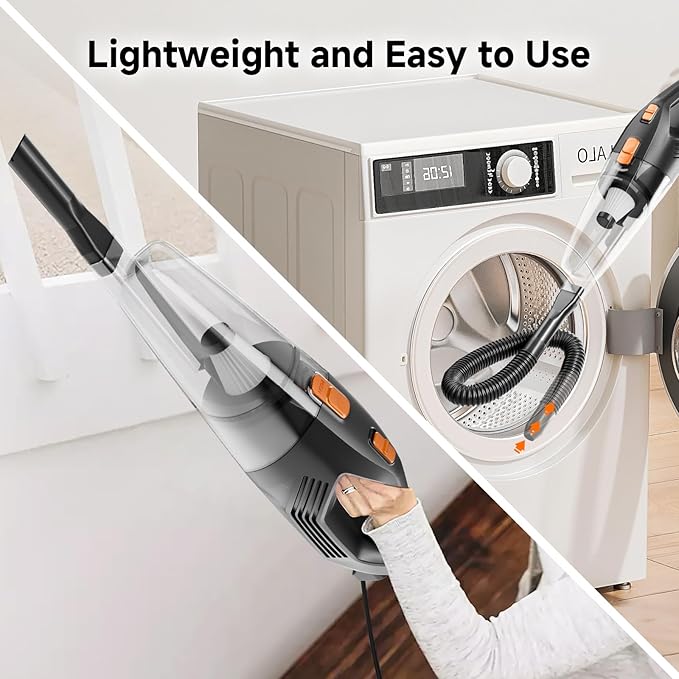 fenhua Corded Stick Vacuum Cleaner - Lightweight, Powerful Suction with 450W Motor, 3-in-1 16.4Ft Cord Vacuum Cleaners for Home, Hard Floor, Carpet, Pet Hair Black Orange