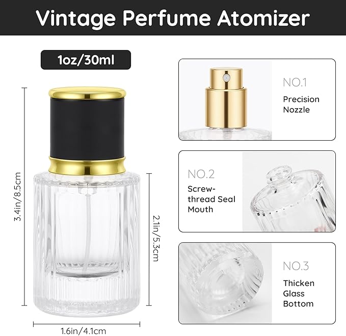 Segbeauty 1oz Glass Perfume Bottles Empty 2pcs, Travel Perfume Spray Bottles Refillable, 30ml Cologne Travel Bottle, Clear Cologne Atomizer with Dispenser Transfer Tool, Fragrance Atomizer Sprayer