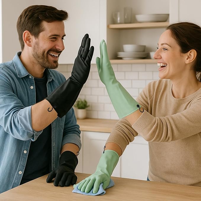 Rubber Dishwashing Gloves for Kitchen 4 Pairs Cleaning Household Dish Washing Reusable & Waterproof Latex Glove(Large/with Hook)