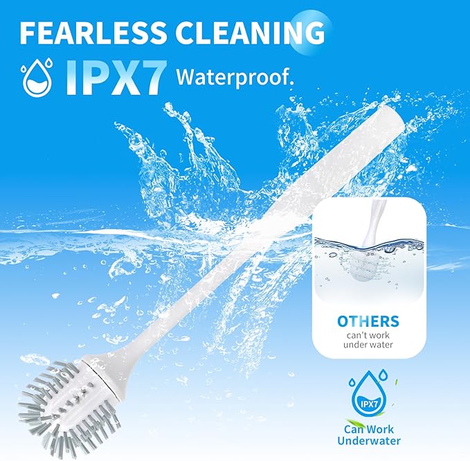 High-Power Electric Toilet Bowl Scrubber, 320RPM Turbo Speed Cordless Self-Cleaning Brush, Professional-Grade Spin Scrubber for Toilet & Bathtub, IPX7 Waterproof, 30dB Quiet, USB-C - White