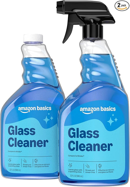 Amazon Basics Glass Cleaner, 32 Fl Oz, Pack of 2 with 1 Sprayer