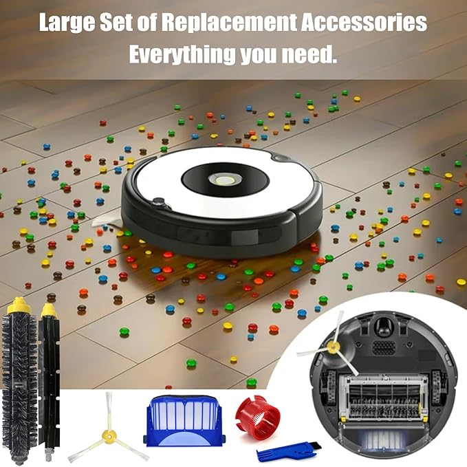 Replacement Parts for iRobot Roomba 600 500 Series 694 695 677 671 690 680 660 650 620 614 595 585 564 Vacuum Robotic,2 bristle brush, 2 beater bru-sh, 8 spinning side brush, 8 AeroVac filters