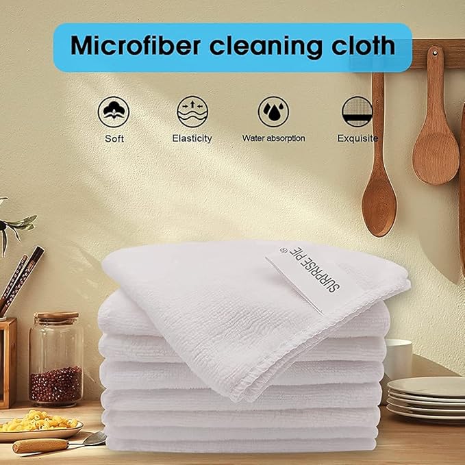 Microfiber Cleaning Cloth-8PK High Absorbent Lint-Free Scratch-Free Multi-Purpose Double-Sided Fiber Cleaning Supplies Polishing Drying Towels for House Kitchen Car 12"x12" (White)