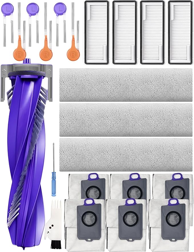Yivy 22pcs Accessory Kit for Narwal Flow Robot Vacuum Cleaner, Replacement Set Compatible with Narwal Flow: 3 Track Mop Pads,1 Main Brush, 8 Side Brushes, 4 HEPA Filters, 6 Dust Bags,1 Cleaning Brush