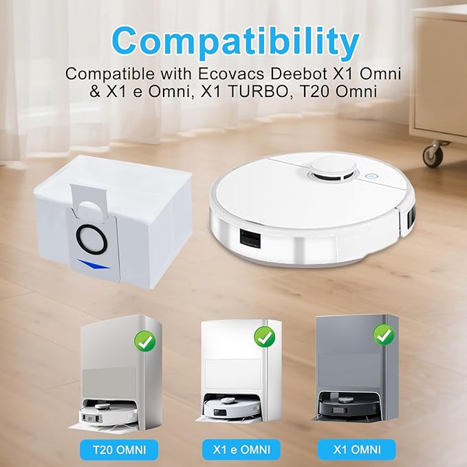 10 PSC Vacuum Bags Compatible with Ecovacs Deebot X1 Omni Turbo T10 T20 Omni T20/T20 Max/T20 Pro/X&T Series Robot Vacuum Cleaner,Dust Bags for Deebot T20 Omni