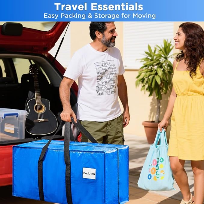 Extra Large Moving Bags Heavy Duty Storage Bags with Zipper Handles, BETU 6 Pack Clothes Storage Totes Bins Packing Moving Boxes, Moving Supplies for College Dorm Essentials, Space Saving, Blue