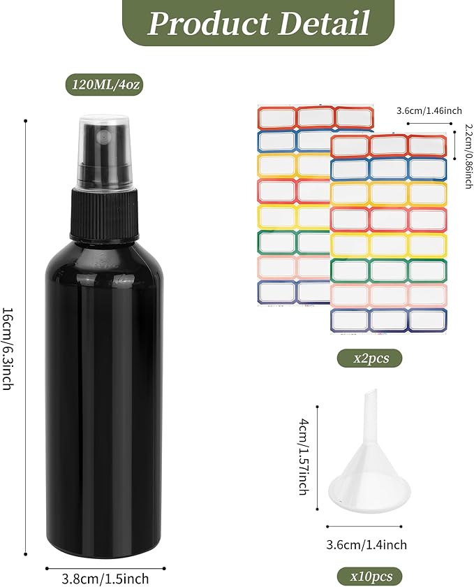 36 Pack Small Spray Bottles 4 oz Black Plastic Spray Bottles Fine Mist Spray Empty Bottle Refillable 4 Ounce Sprayer Bottles Bulk for Travel, Essential Oils, Hair