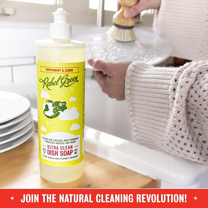 Rebel Green Super Deluxe Dish Soap - Natural Dishwashing Soap - Liquid Dish Detergent - Sustainable Dish Liquid Scented with Rose & Lemon - (16 oz Bottles, 2 Pack)
