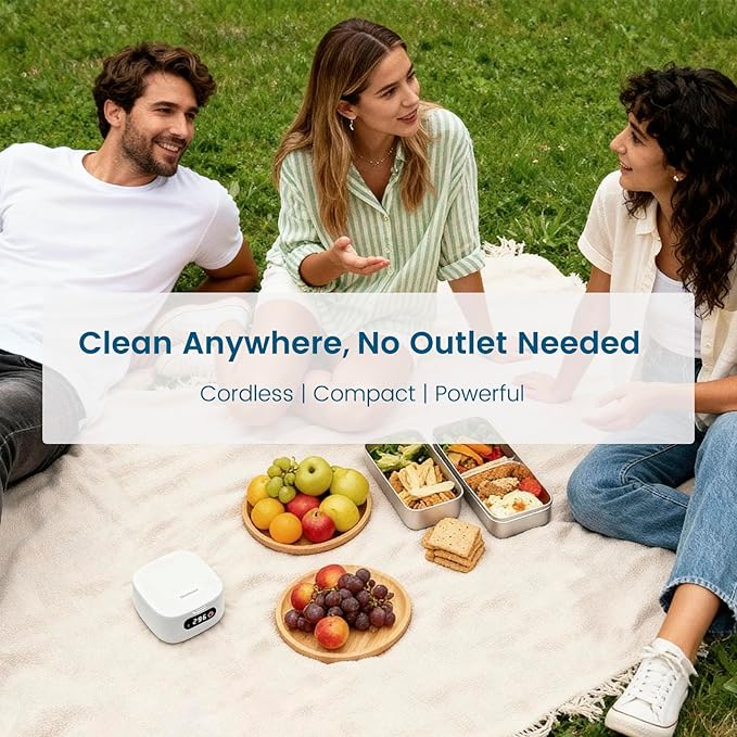 Viora Rechargeable 52kHz Ultrasonic Retainer Cleaner: Cordless Portable UV Dental Cleaning Pod for Invisalign, Denture, Mouthguard, Nightguard, Jewelry, with Mirror, USB-C Travel Cleaning Kit+Tablets
