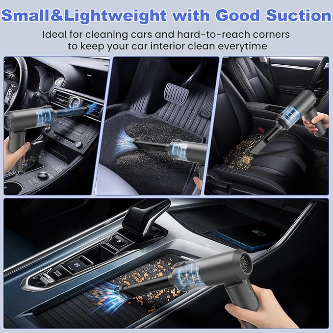 JYNSROU Car Vacuum Portable Cordless with 16000PA Ultra Suction 4-in-1 Foldable Air Duster & Brushless Motor Rechargeable Handheld Vacuum for Pet Hair, Car Seats, Home & Office Cleaning
