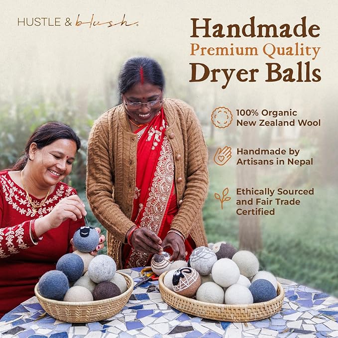 Fluff Ewes Wool Dryer Balls 6 Pack Premium New Zealand Wool Laundry Balls for Dryer, No Static Dryer Balls Laundry Reusable, XL Hedgehog Dryer Balls, Baby Dryer Balls for Dryers - Hedgehog and Homies