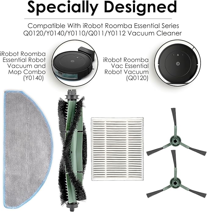 22 Pack Roomba 104 Accessories Kit Parts for irobot Roomba 104, 105 Vac, 105 Combo, Combo Essential Y0140 Y0110, Vacuum 2 Essential Q0520, 2 Roller Brushes, 4 Mop Pads, 8 HEPA Filters, 8 Side Brush