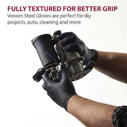 Venom Steel VEN6544 Nitrile Gloves, Rip Resistant Disposable Latex Free Black Gloves, 2 Layer Gloves, 6 mil Thick, X-Large (Pack of 500)