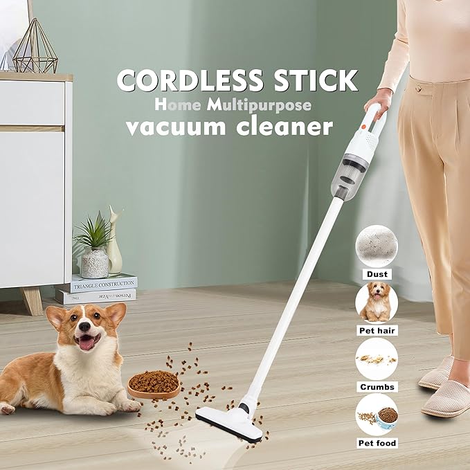 SIPPON 6-in-1 Lightweight Stick Vacuum Cleaner with 100W Powerful Motor, Mini Portable Household Handheld Vacuum Cleaner for Domestic Hard Floors, Carpets and Pet Hair (White Cordless Without Plug)