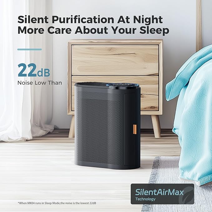 AROEVE Air Purifiers for Home Bedroom, Covers Up to 1095 ft², 3-in-1 Filter Sleep Mode, Air Quality Indicator Ring, Remove Dust Smoke Odor Pollen Allergies Pet Hair for Dorm Room, Office, MK04, Black