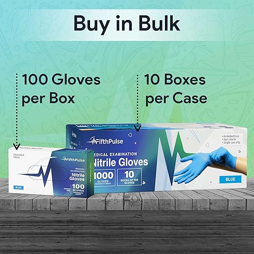 Medical Exam Blue Nitrile Gloves Large 1000 Count - 3 Mil Powder and Latex Free Disposable Gloves - Case of 10 Boxes of 100