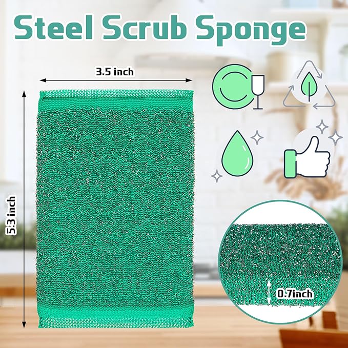 Thyle 36 Pack Steel Scrub Sponges for Dishes Non Scratch Scouring Multi Use Metal Scrubber Heavy Duty Dish Wash Kitchen Sponge for Pot Dish Washing Hard Surface Cleaning (Multicolored)