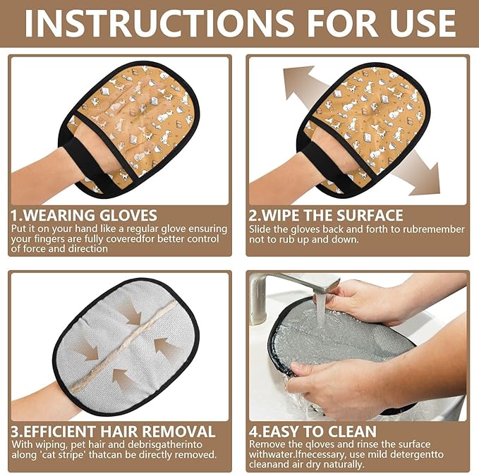 I·D Good Figure Pet Grooming Gloves Reusable Dog & Cat Hair Remover for Furniture, Car Interiors Multi-Surface Deshedding Tool for Carpets, Bedding & Home Cleaning