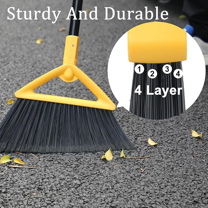 Salajory Heavy Duty Angle Broom - Yellow Broom for Outdoor & Indoor, Garage, Driveway, Sidewalk, Kitchen & More, Long Handle